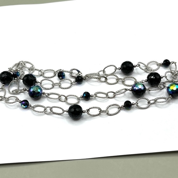 Premier Designs Necklace Blue and Black Beads Twisted oval Chain links Stunning - Picture 13 of 13